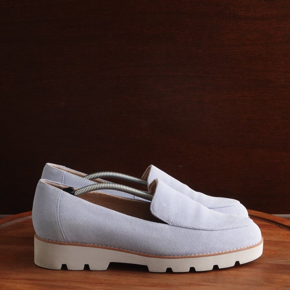 Vionic Light Gray Suede Platform Loafers